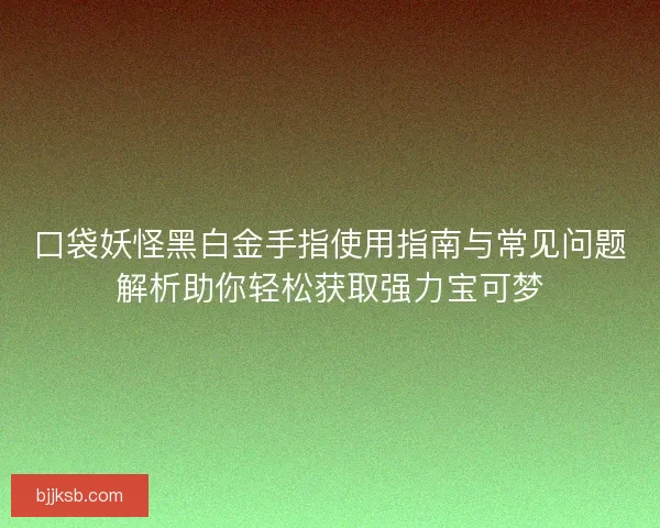 口袋妖怪黑白金手指使用指南与常见问题解析助你轻松获取强力宝可梦