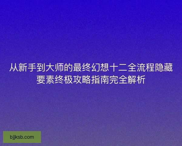 从新手到大师的最终幻想十二全流程隐藏要素终极攻略指南完全解析
