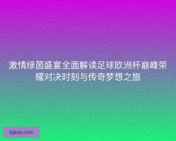 激情绿茵盛宴全面解读足球欧洲杯巅峰荣耀对决时刻与传奇梦想之旅
